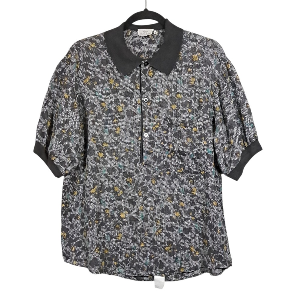 Bignami Linen Polo Shirt Mens Large Italy Gauze Lightweight Floral Vintage 90s